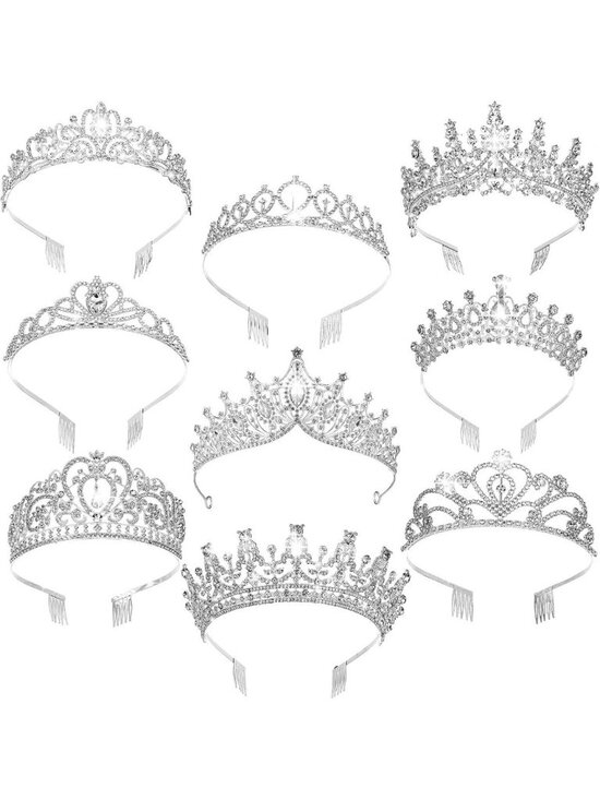 9 Pcs Crystal Tiaras & Crowns Set - Rhinestone Hair Accessories for Weddings main image 6